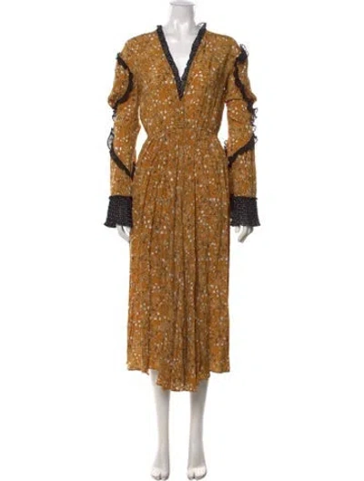 Pre-owned Lug Von Siga Floral Print Midi Length Dress In Yellow