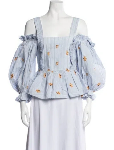 Pre-owned Lug Von Siga Floral Print Square Neckline Blouse In Blue
