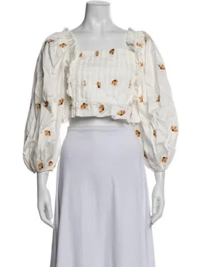 Pre-owned Lug Von Siga Floral Print Square Neckline Blouse In White