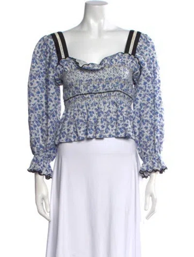 Pre-owned Lug Von Siga Floral Print Square Neckline Blouse In White