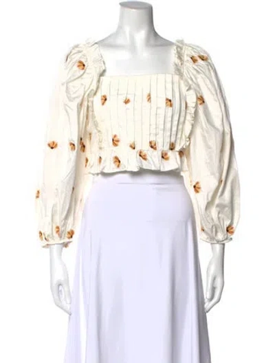 Pre-owned Lug Von Siga Floral Print Square Neckline Blouse In White