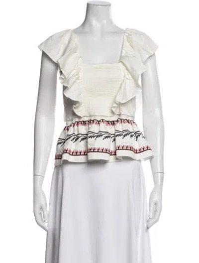 Pre-owned Lug Von Siga Floral Print Square Neckline Blouse In White