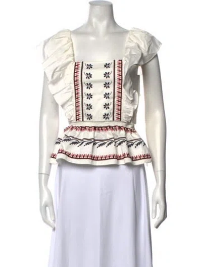Pre-owned Lug Von Siga Floral Print Square Neckline Blouse In White