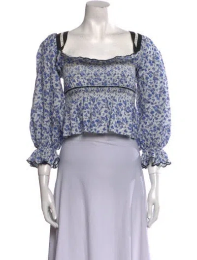 Pre-owned Lug Von Siga Floral Print Square Neckline Crop Top In Blue