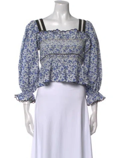 Pre-owned Lug Von Siga Floral Print Square Neckline Crop Top In Blue