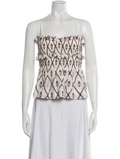 Pre-owned Lug Von Siga Floral Print Square Neckline Crop Top In White