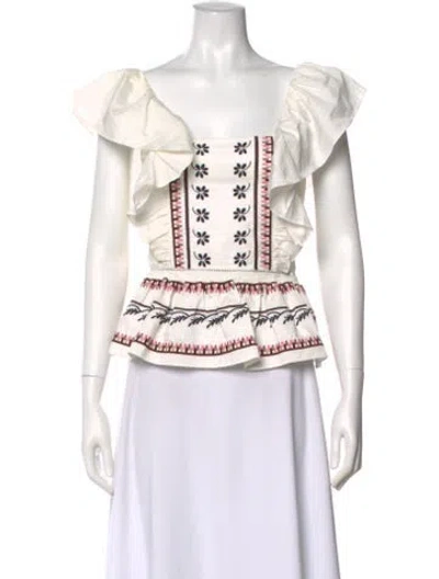 Pre-owned Lug Von Siga Floral Print Square Neckline Top In White