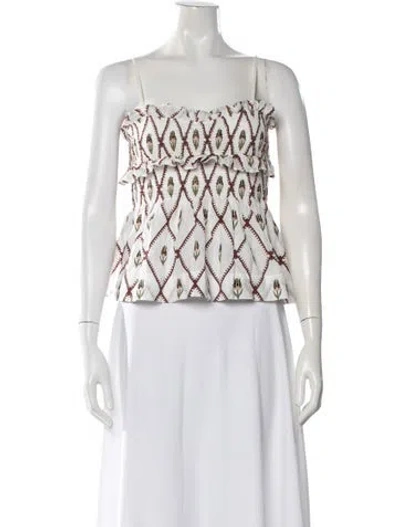 Pre-owned Lug Von Siga Floral Print Square Neckline Top In White