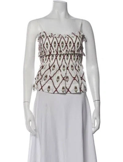 Pre-owned Lug Von Siga Floral Print Square Neckline Top In White