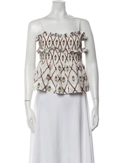Pre-owned Lug Von Siga Floral Print Square Neckline Top In White