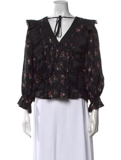 Pre-owned Lug Von Siga Floral Print V-neck Blouse In Black