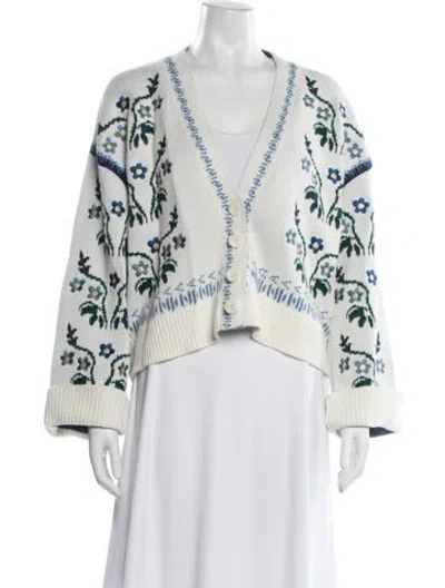 Pre-owned Lug Von Siga Floral Print V-neck Sweater In White