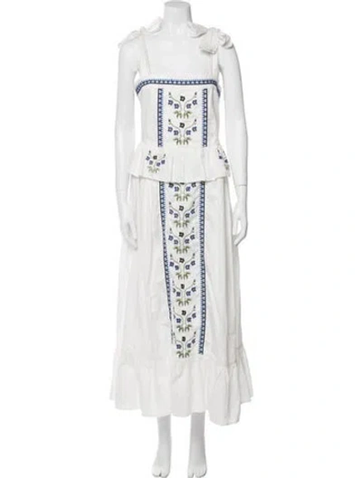 Pre-owned Lug Von Siga Graphic Print Long Dress In White
