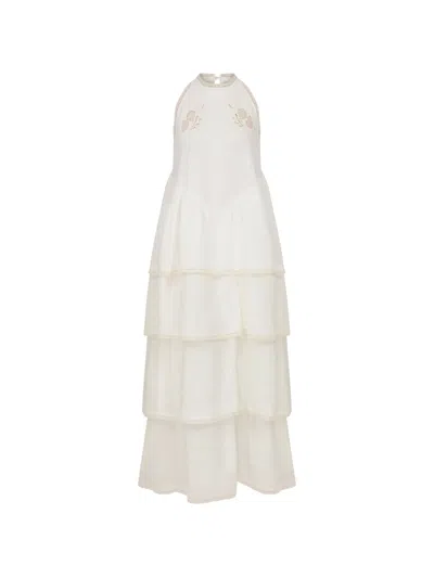 Lug Von Siga Hermess Tiered Lace-trim Dress In Neutral