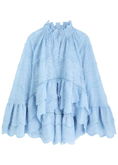 Lug Von Siga Kirke Embroidered Cotton-blend Blouse In Blue