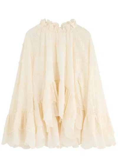 Lug Von Siga Kirke Embroidered Cotton-blend Top In Ecru