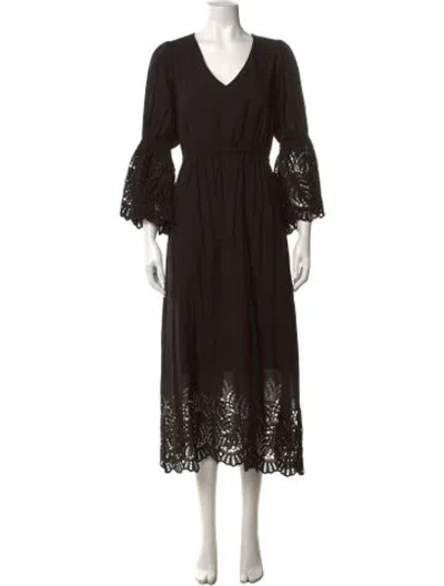 Pre-owned Lug Von Siga Lace Pattern Midi Length Dress In Black