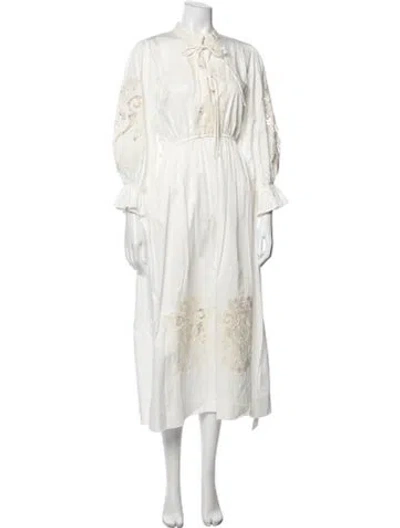 Pre-owned Lug Von Siga Lace Pattern Midi Length Dress In White