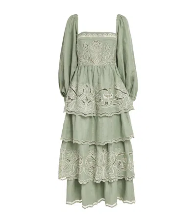 Lug Von Siga Linen-blend Broderie Anglaise Monika Maxi Dress In Green