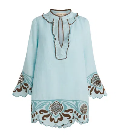 Lug Von Siga Linen Embroidered Tess Mini Dress In Blue