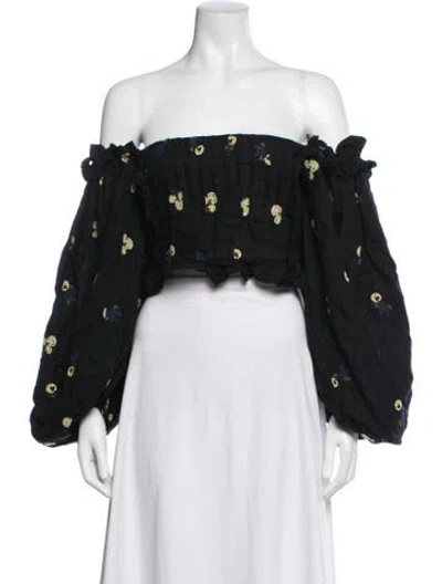 Pre-owned Lug Von Siga Linen Floral Print Blouse In Black