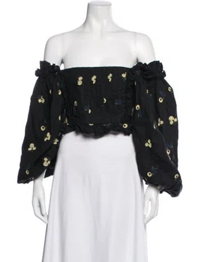 Pre-owned Lug Von Siga Linen Floral Print Blouse In Black