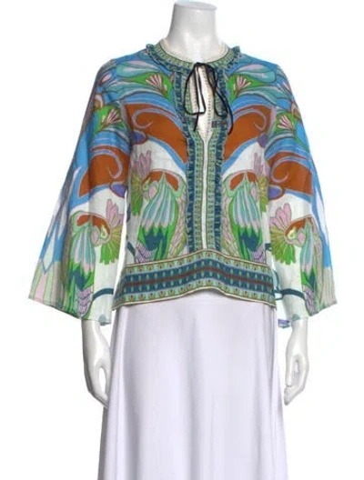 Pre-owned Lug Von Siga Linen Floral Print Blouse In Green