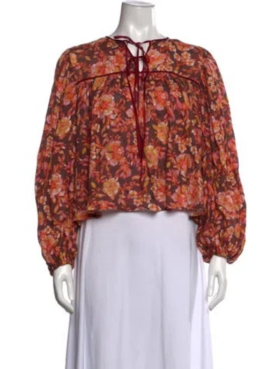 Pre-owned Lug Von Siga Linen Floral Print Blouse In Red