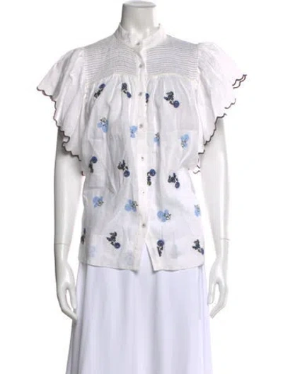 Pre-owned Lug Von Siga Linen Floral Print Blouse In White