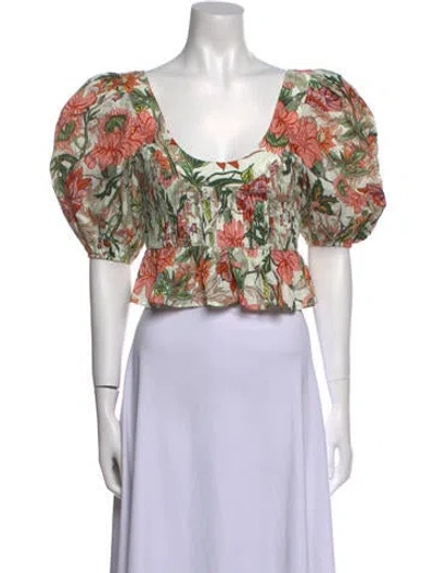 Pre-owned Lug Von Siga Linen Floral Print Crop Top In Blue