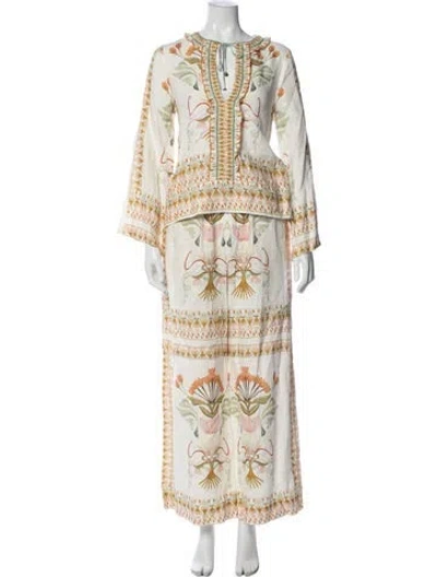 Pre-owned Lug Von Siga Linen Floral Print Pant Set In Neutral