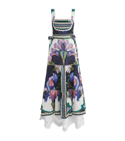 Lug Von Siga Linen Printed Sena Midi Dress In Black