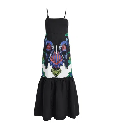 Lug Von Siga Linen Printed Talia Midi Dress In Black/coral