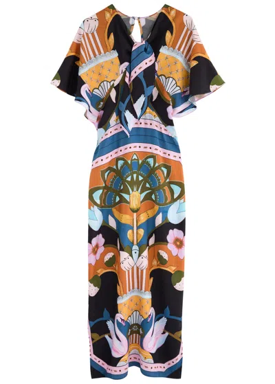 Lug Von Siga Marina Printed Satin Midi Dress In Multicoloured