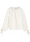 Lug Von Siga Mini Embroidered Semi-sheer Satin Blouse In Off White