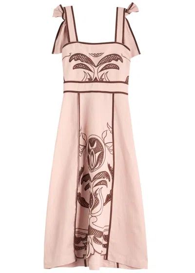 LUG VON SIGA LUG VON SIGA ORNELLA EMBROIDERED LINEN MIDI DRESS