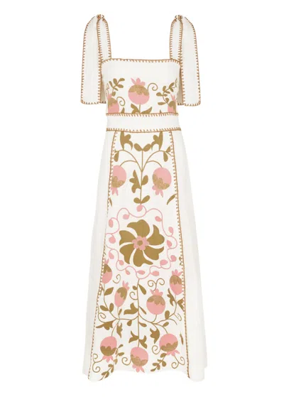 Lug Von Siga Ornella Uzbek Embroidered Linen Midi Dress In Multicoloured
