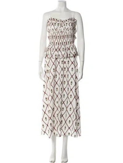 Pre-owned Lug Von Siga Printed Long Dress In White