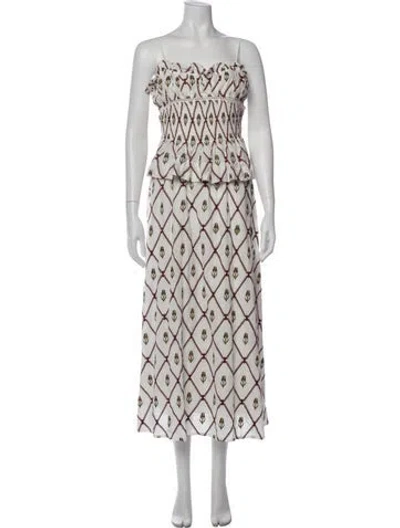 Pre-owned Lug Von Siga Printed Long Dress In White