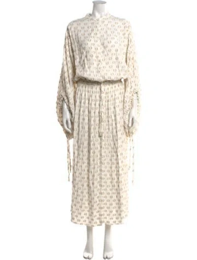 Pre-owned Lug Von Siga Printed Long Dress In White