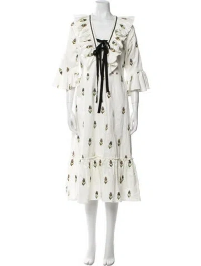 Pre-owned Lug Von Siga Printed Midi Length Dress In White