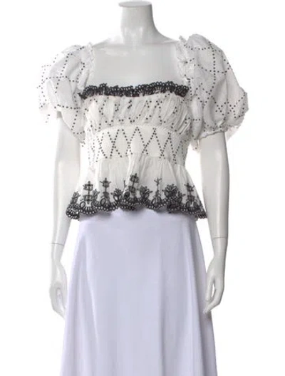 Pre-owned Lug Von Siga Printed Square Neckline Blouse In White