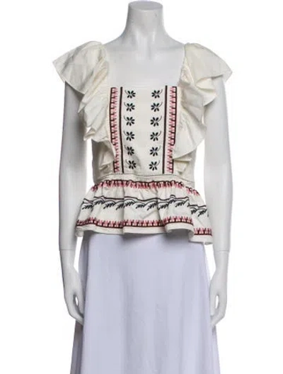 Pre-owned Lug Von Siga Printed Square Neckline Crop Top In Blue