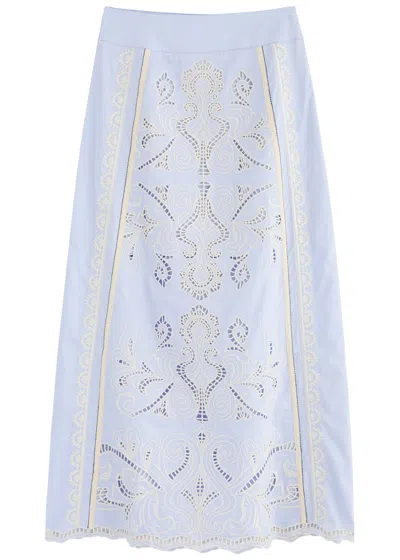 Lug Von Siga Rosalie Broderie Anglaise Cotton Poplin Midi Skirt In Blue