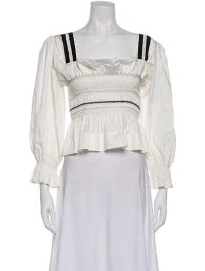 Pre-owned Lug Von Siga Square Neckline Long Sleeve Blouse In White