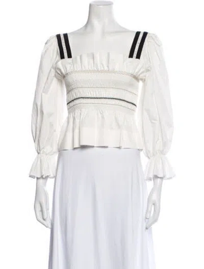 Pre-owned Lug Von Siga Square Neckline Long Sleeve Blouse In White