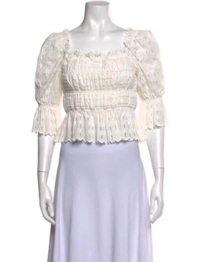 Pre-owned Lug Von Siga Square Neckline Short Sleeve Blouse In White