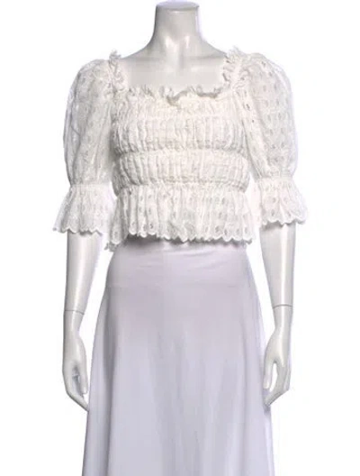 Pre-owned Lug Von Siga Square Neckline Short Sleeve Blouse In White