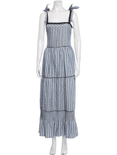 Pre-owned Lug Von Siga Striped Long Dress In Black/blue