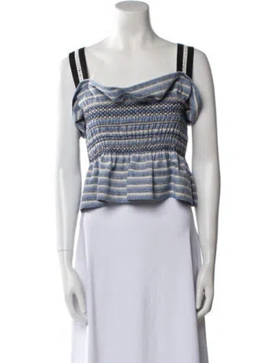 Pre-owned Lug Von Siga Striped Square Neckline Crop Top In Blue